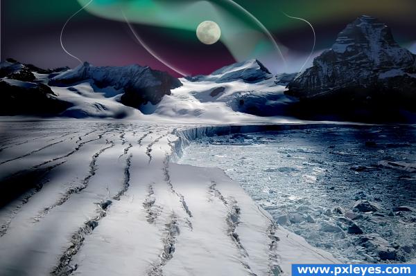 Creation of Aurora Over the Glacier: Final Result